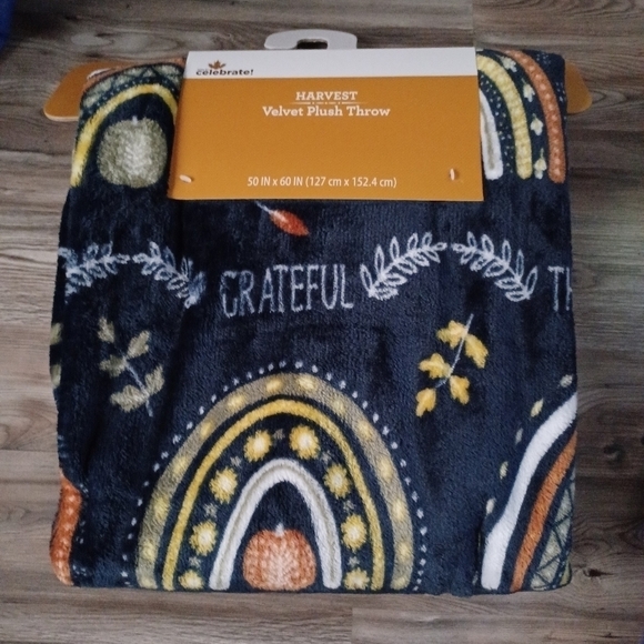 Fall Rainbows and Pumpkins Grateful Thankful Blessed Throw Blanket 50”x60" - Picture 2 of 3